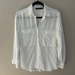 Zara Woman White Button Down Long Sleeves Pocket Shirt Women's Small